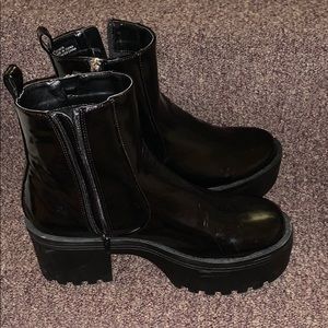 Black metallic platform boots